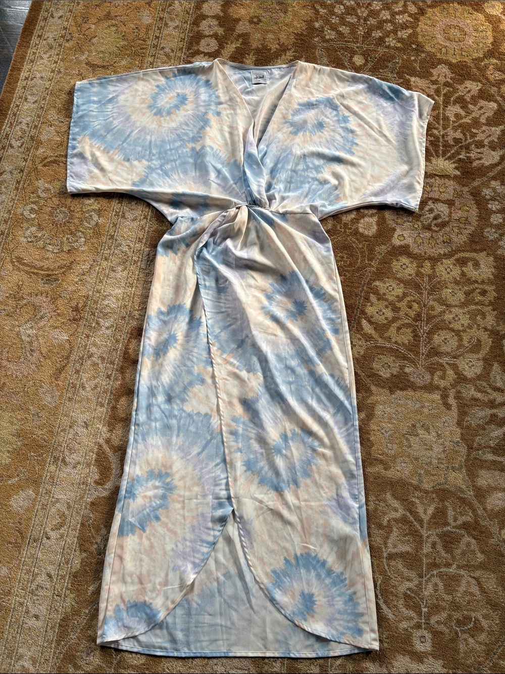Tie-Dye Midi Dress in Blue & Cream with Twist Front